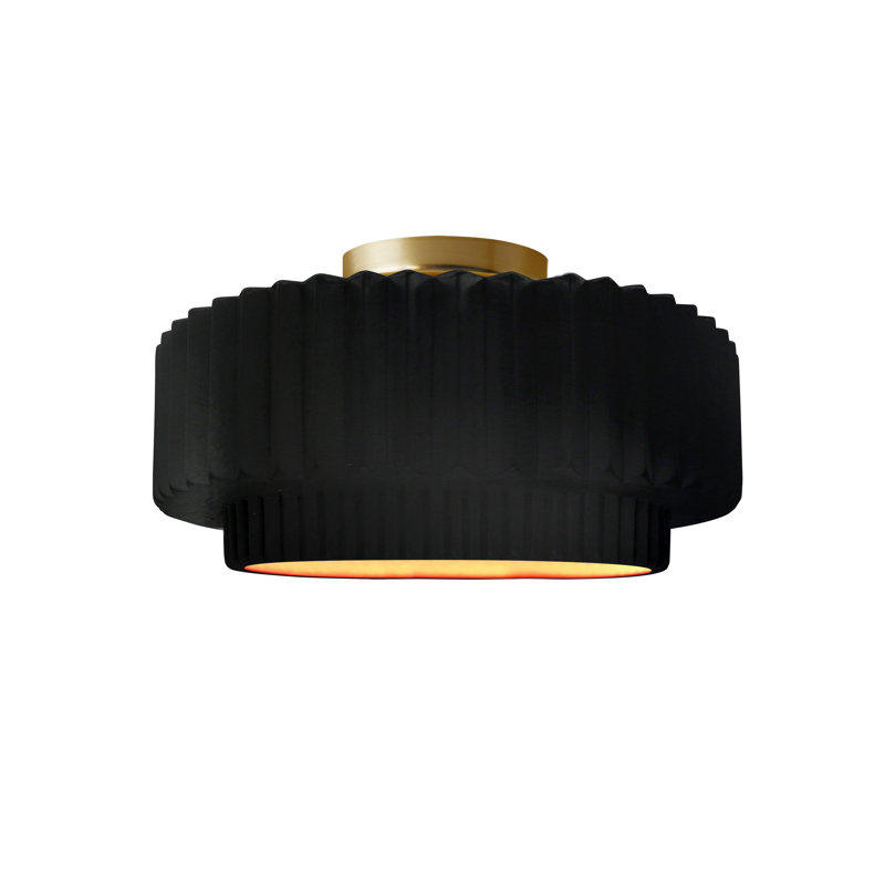 Radiance Ceramic Pleated Semi-Flush Mount, Carbon Matte Black/Champagne Gold, Brushed Brass, 7" H x 12" W x 12" D