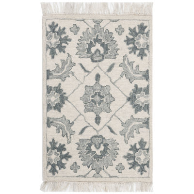 Adalyn Hand Tufted Wool/Cotton Floral Rug in Green/Grey
