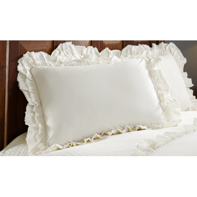 Taie décorative en percale de lin avec bords à volants profonds, fermeture à enveloppe