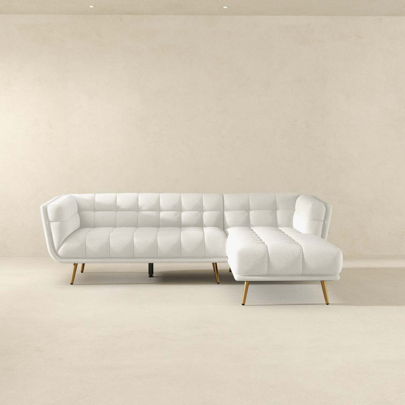 Canapé modulaire droit en frêne Addison, Orienté à droite, Crème Boucle, Doré