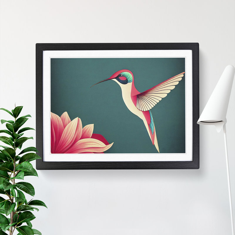 Hummingbird Abstract - Single Picture Frame Print, Black, 34cm H x 46cm W x 2cm D