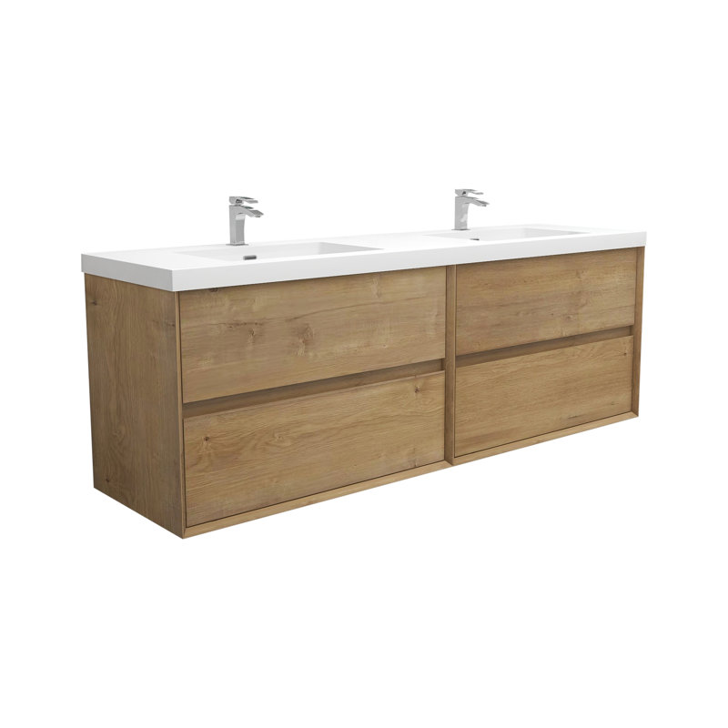 Freidin 70.8'' Double Bathroom Vanity with Acrylic Top, Dark Oak