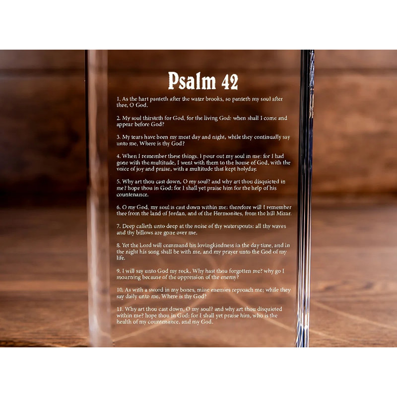 Livre en cristal gravé au laser Jesai Psalm 42, H 8 po x l 6 po x P 2 po