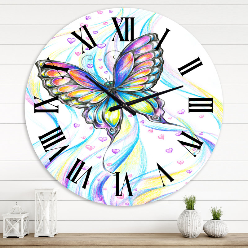 Iridiscent Butterfly - Horloge murale traditionnelle, Surdimensionné