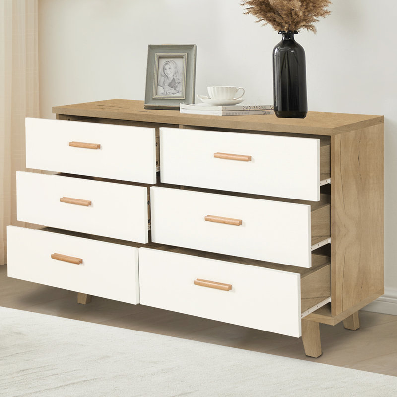 6 - Drawer Dresser  Buffet Server Console Table Storge Cabinet Solid Wood Handle Table Leg