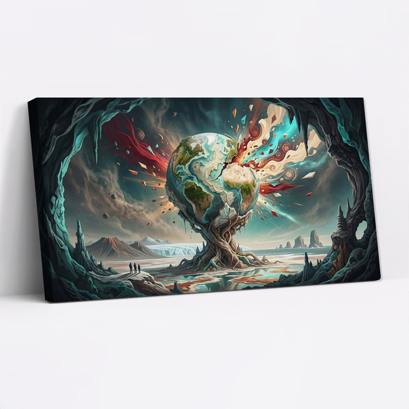 Art mural surréel avec globe terrestre, 32“W x 16”H