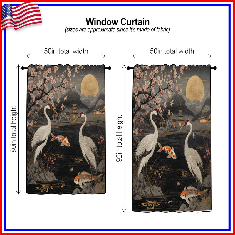 Rideaux Cherry Blossom Cranes, 50 po x 80 po - 1 panneau, Blockout