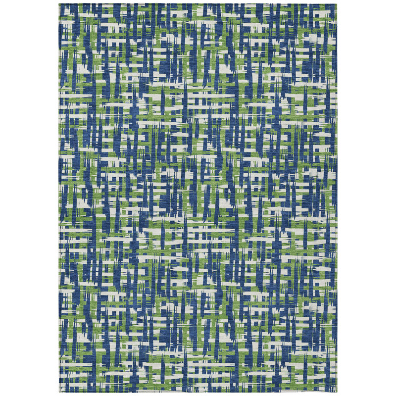 Zarifa Blue Washable Indoor-Outdoor Rug - , 3' x 5'
