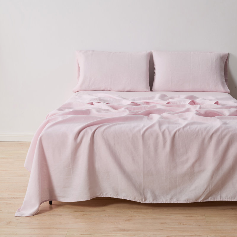 100% European Flax Linen Bed Sheet Set, Twin Extra Long Sheet Set with 1 Pillowcase, Eucalyptus