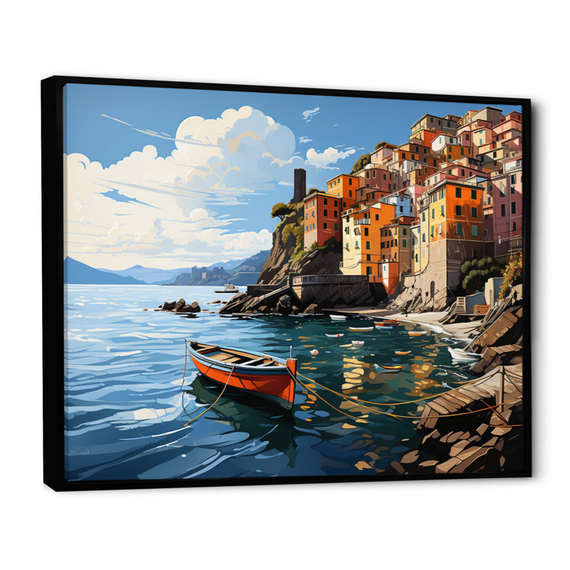«Beige Italy Cinque Terre I» sur toile, Cadre flottant noir, H 24 po x l 32 po x P 1 po