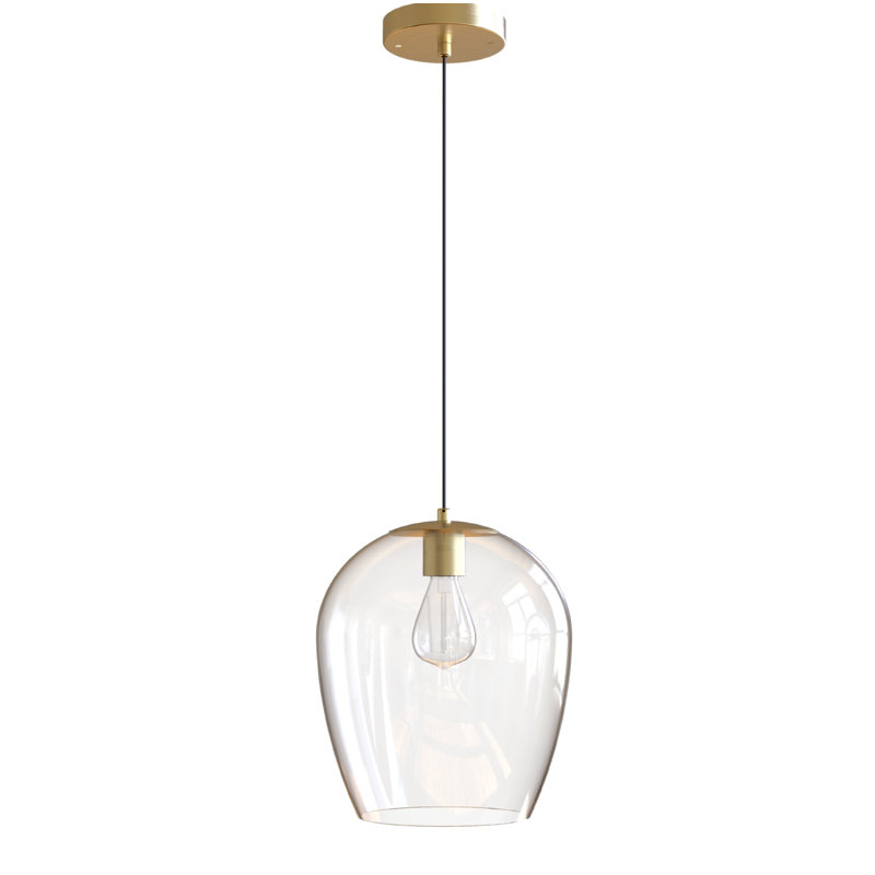 Brushed Brass Large Glass pendant, Large Brass, 12" H x 10" W x 10" D