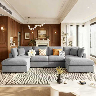 Grand canapé modulaire en U de 128 po avec 2 repose-pieds mobiles U-STYLE - tissu chenille, conception modulaire pour le salon, le cinéma maison et les espaces spacieux