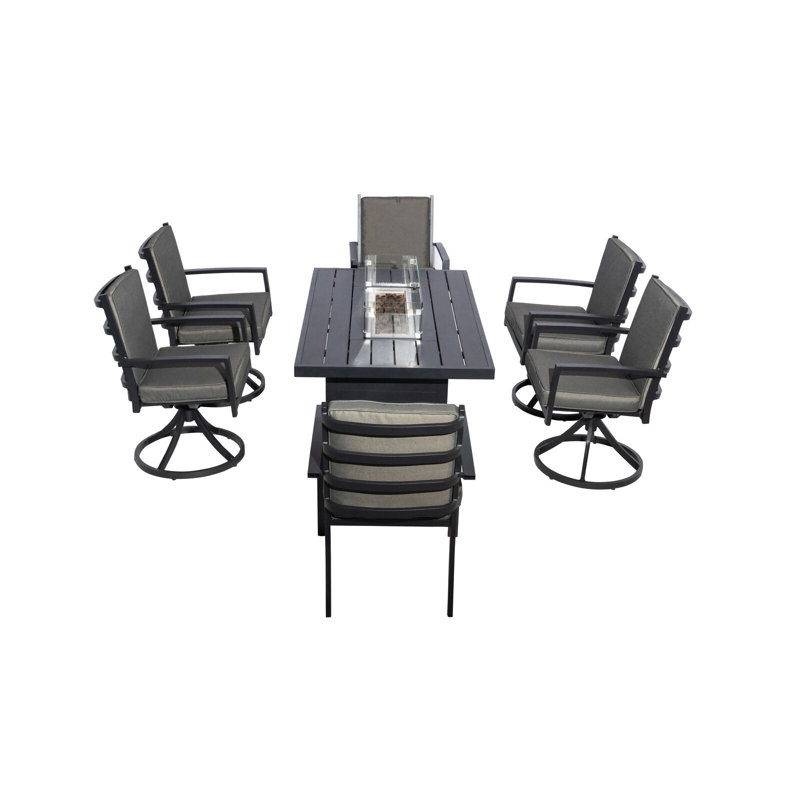 Deyontae 6 - Person Patio Dining Set with Rectangular Table , Cushions Included, 64cm H x 85cm W x 145cm L