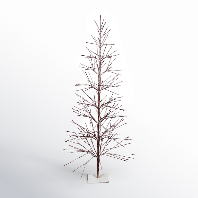 Flocked Artificial Brown Christmas Tree with Warm White LED Lights, 71"