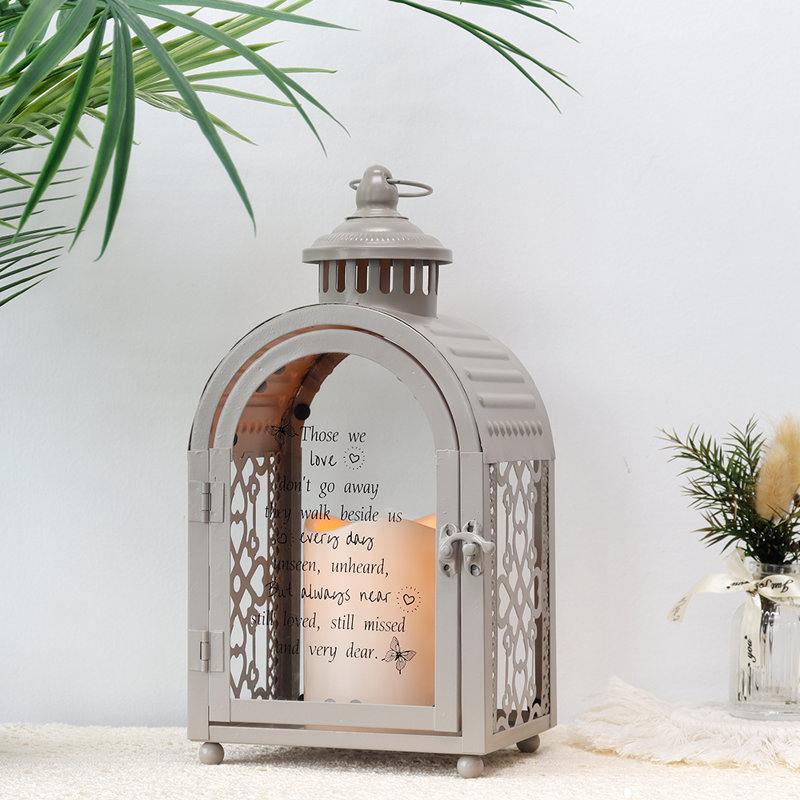 Trinx 11''H Memorial Remembrance Lantern with Commemorative Poems, Grey