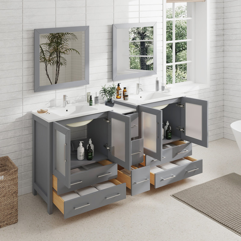  Ensemble de meuble-lavabo double 72 "avec miroir, Gris