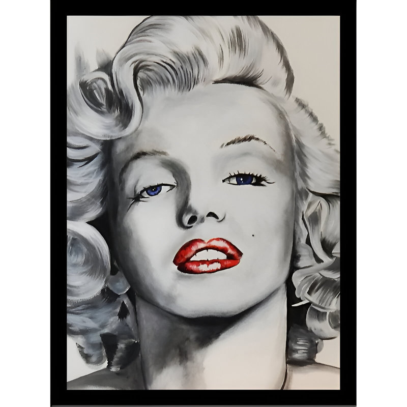 « pin-up marilyn », reproduction de peinture à l’acrylique encadrée par ed capeau,, H 26,5 po x l 20,5 po, Cadre noir