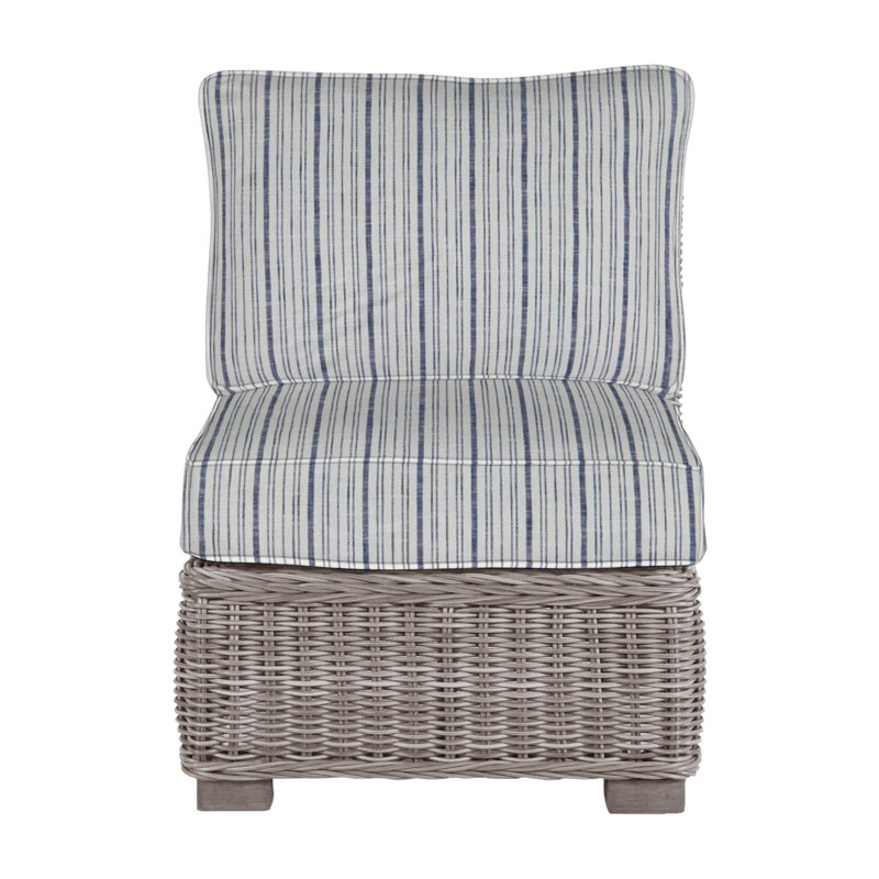 Rustic Woven Sectional Slipper Chair, Welt, Oyster, Verona Mist