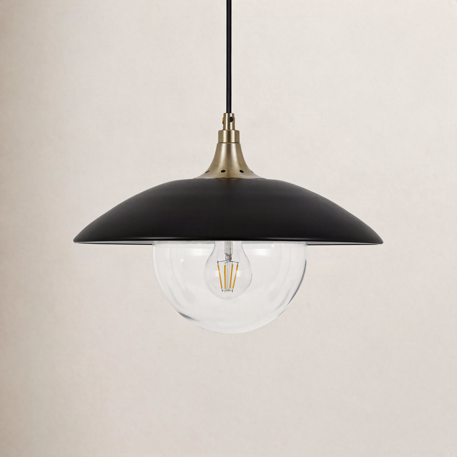Morine Single Light Glass Pendant, Clear, Matte Black/Brass