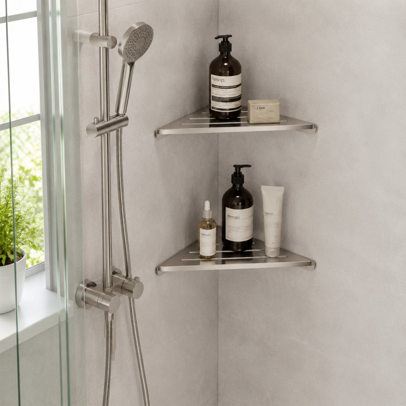 Tablette de douche Melvonia, Nickel brossé