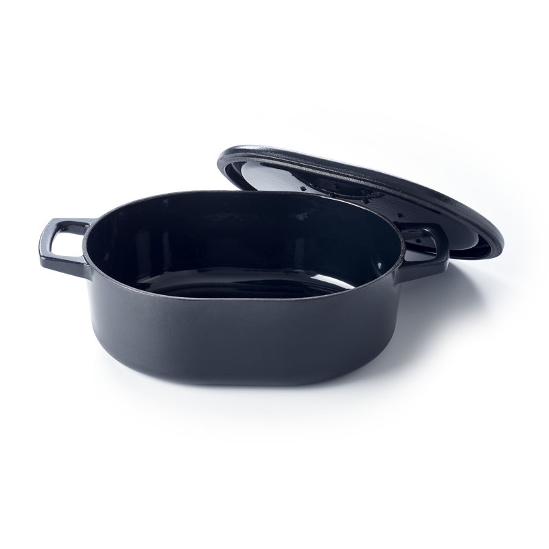 Alva Nori Black Enameled Cast Iron Oval Dutch Oven with Bronze Knob