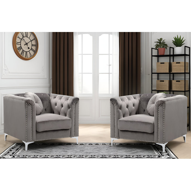 Ensemble de 2 chaises en velours Colmar, Gris foncé
