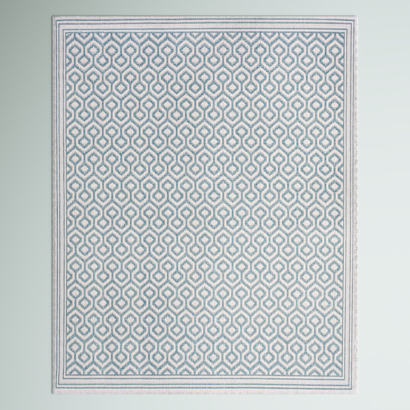 Fidler Diamond Trellis Teal/Gray Indoor/Outdoor Rug, Rectangle 3'11" x 6'