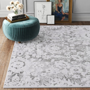 Augustin Oriental Gray/White Area Rug  8x10 ft 