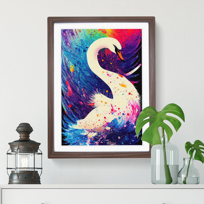 Swan Paint Splash - Framed Print, Walnut Framed, 46cm H x 34cm W x 2cm D