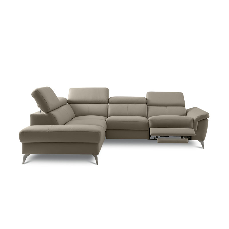 Power Reclining European Sectional with Adjustable Headrests & Armrest & Storage from Italian Leather Tashawn