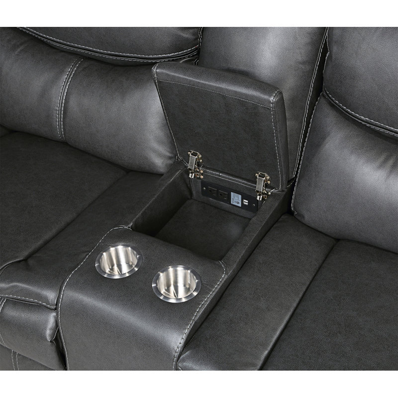 Ibtissam 99.5" Faux Leather Power Reclining Sectional with USB and Charging Outlets