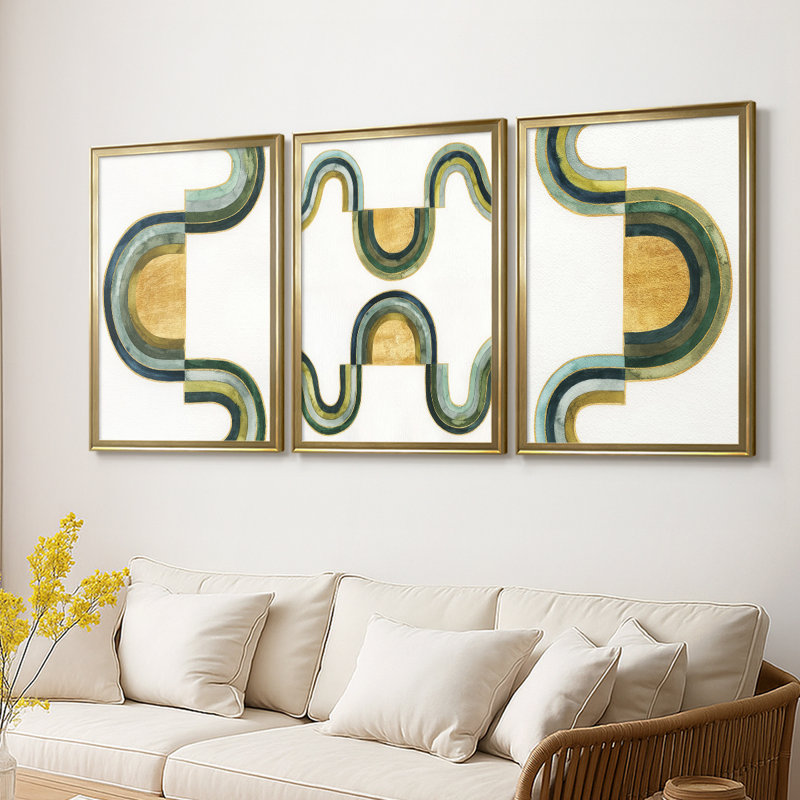 Analogous Arches I - Toile tendue avec châssis sur mesure - 3 pièces, Doré, H 21 po x l 30 po