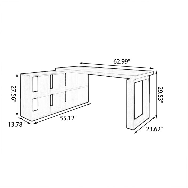 Bureau rectangulaire brun en bois massif, H 29,53 po x l 62,99 po x P 23,62 po