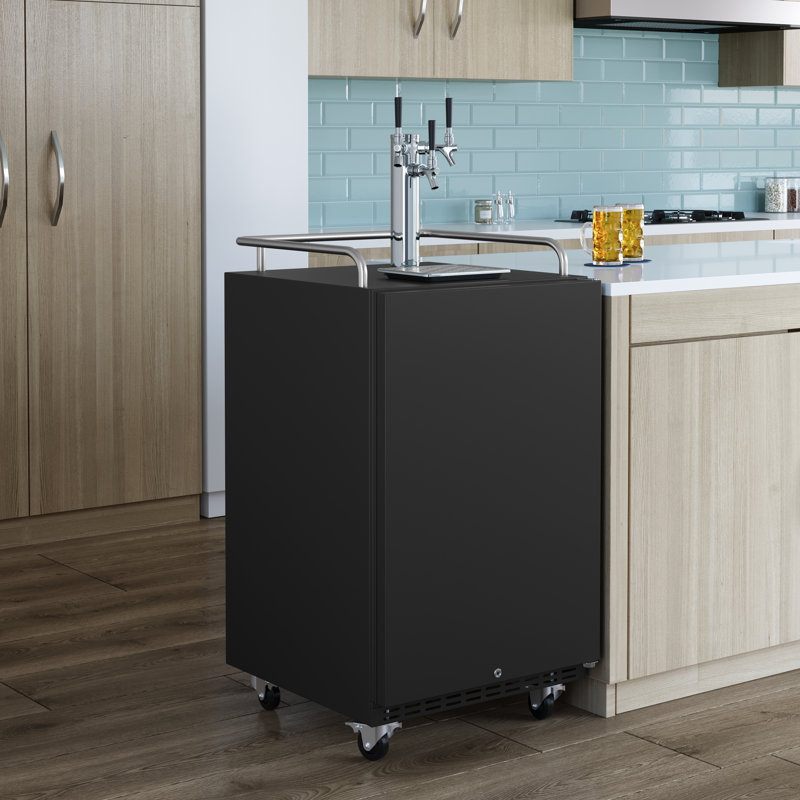 EdgeStar 6.62 Cubic Feet Triple Tap Freestanding Kegerator with Door Lock and, Black