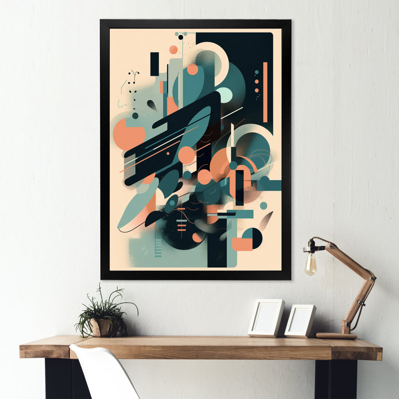 «Green Peach Elegance And Curve I - Minimalisme», art mural, H 32 po x l 24 po x P 1 po, Cadre photo noir