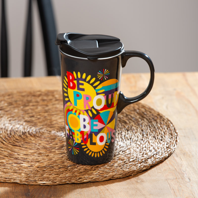 Tasse de voyage en céramique, 17 oz. , «W / Box», «Be Proud Be Fabulous»