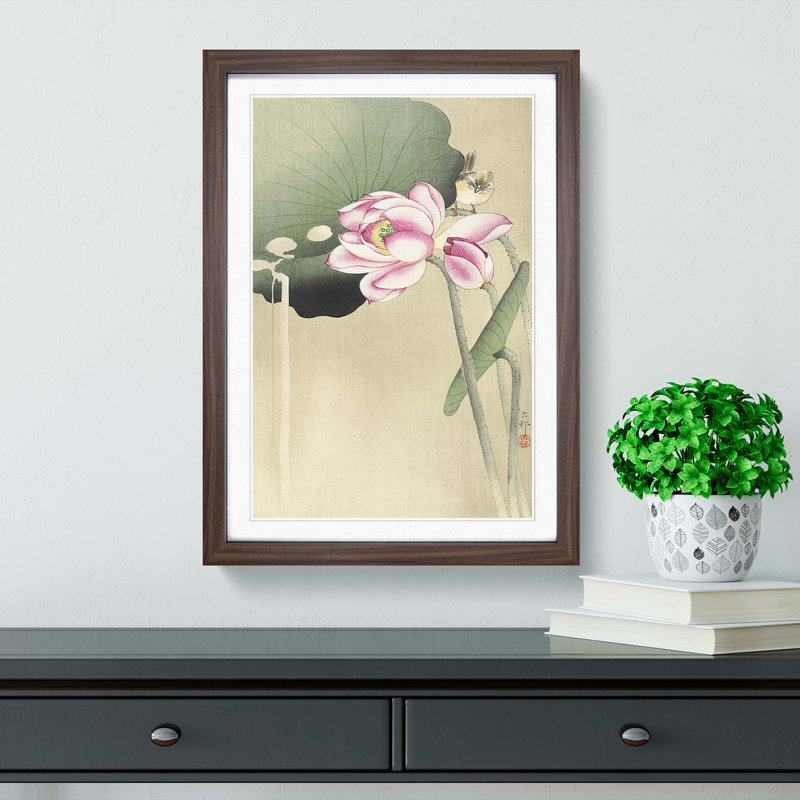 Songbird & Lotus by Ohara Koson - Picture Frame Painting Print, Walnut Framed, 48cm H x 36cm W x 2cm D