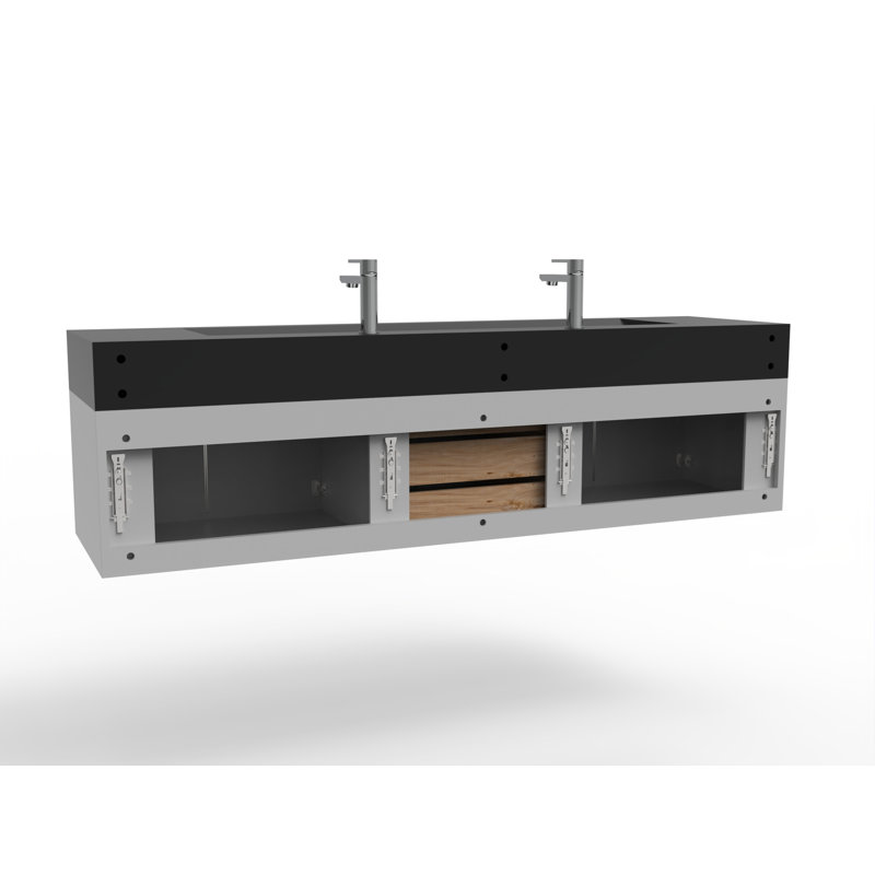Nile 72" Wall-Mounted Single Bathroom Vanity Set, Chrome, Black, Gray