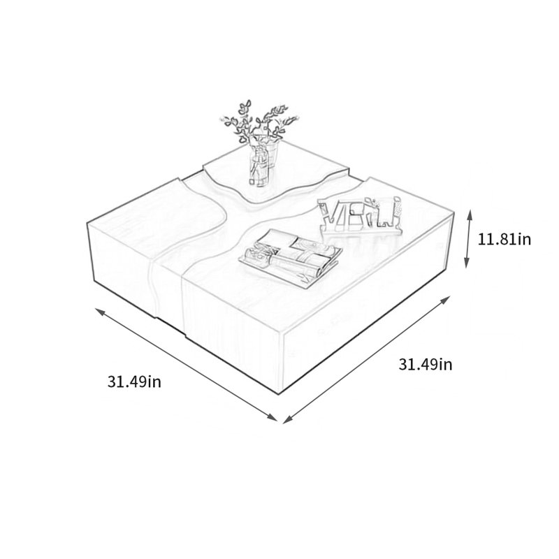 Creative simple storage square coffee table, 11.81" H x 31.49" L x 31.49" W
