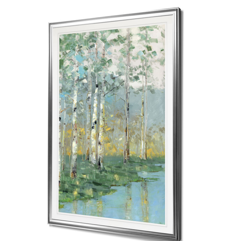 " Birch Reflections III ", 30" H x 22" W x 1.5" D, Silver Frame