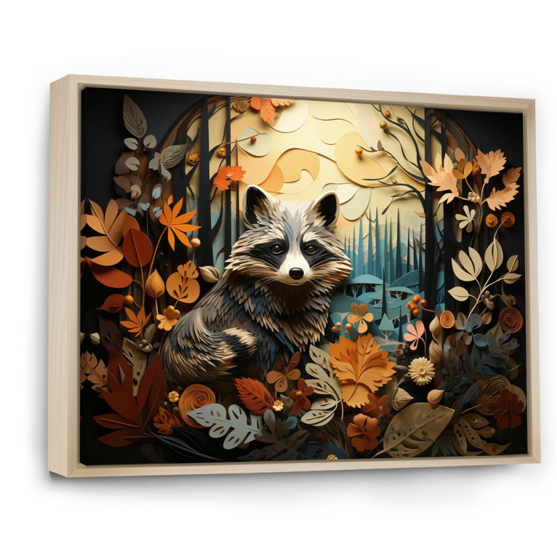 Curious Raccoon Collage I, H 24 po x l 32 po x P 1 po, Cadre naturel flottant