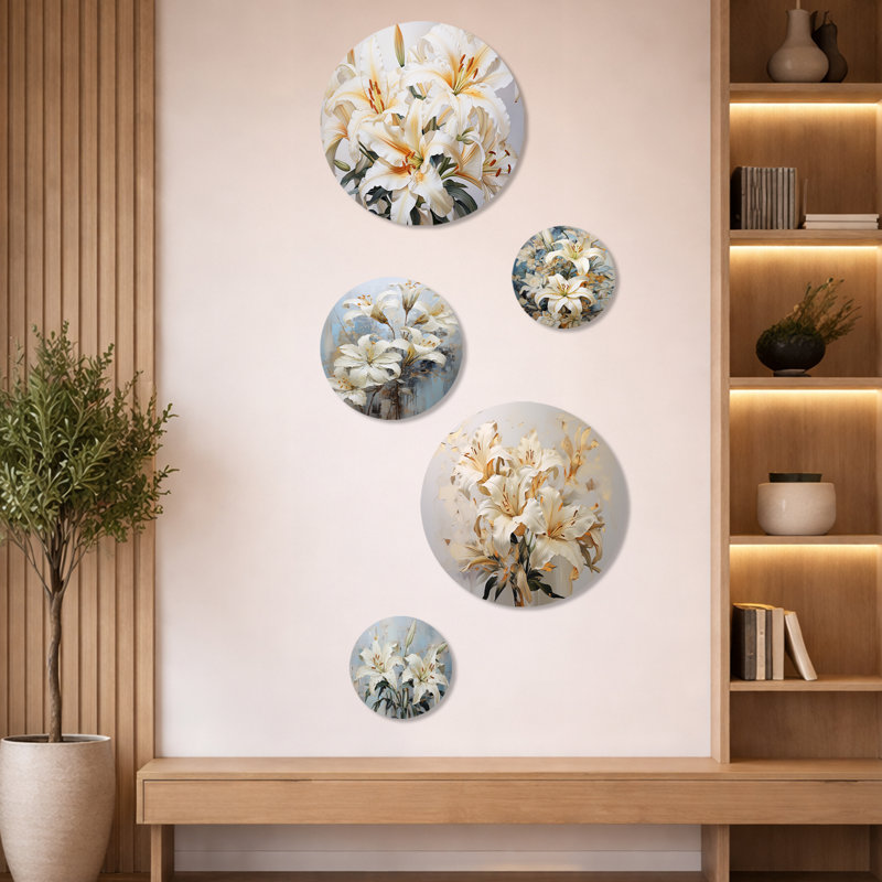 Dreamy Serenade of Lilies II - lot de 5 art mural lys - ensemble de 5 décorations murales traditionnelles en métal