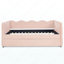 Lit de jour double en vichy double avec couchette simple sans sommier, avec port USB et adorable tissu en forme de vague-1983427196