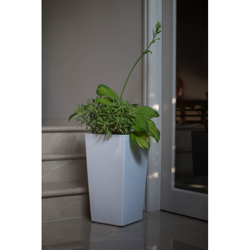 Modena Self-Watering Plastic Pot Planter, High Gloss White, 21.5" H x 11" W x 11" D
