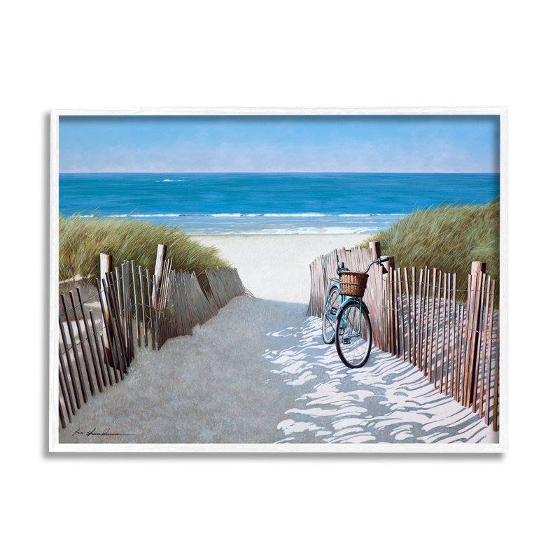 Plage, sentier de plage et bicyclette, peinture nautique d'été par Zhen-Huan Lu - Peinture, H 24 po x l 30 po