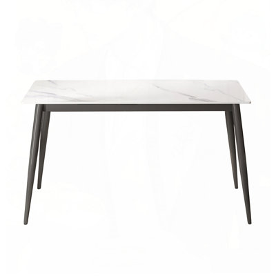 Modern Artificial Stone Pandora Dining Table with Straight Edge and Metal Legs, Seats 6 People
