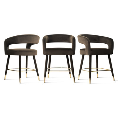 Velvet Upholstered Counter Height Bar Stools With Gold Footrest, 24" Seat Height Kitchen Island Bar Chairs