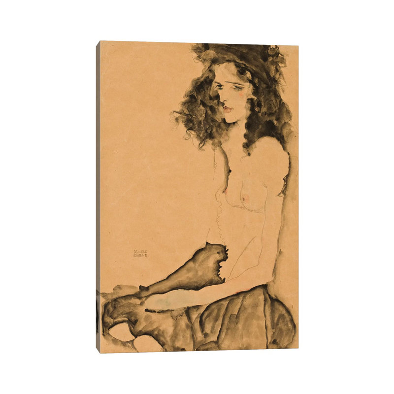 Girl With Black Hair, 1911 by Egon Schiele - Wrapped Canvas Print, 101.6 cm H x 66.04 cm W x 1.91 cm D