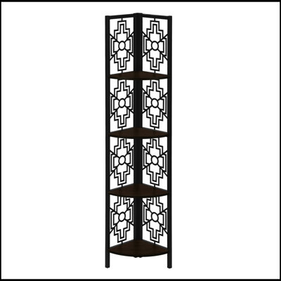 Étagère à 4 niveaux en métal avec tablettes brun foncé, parfaite pour le rangement de bureau et de chambre à coucher