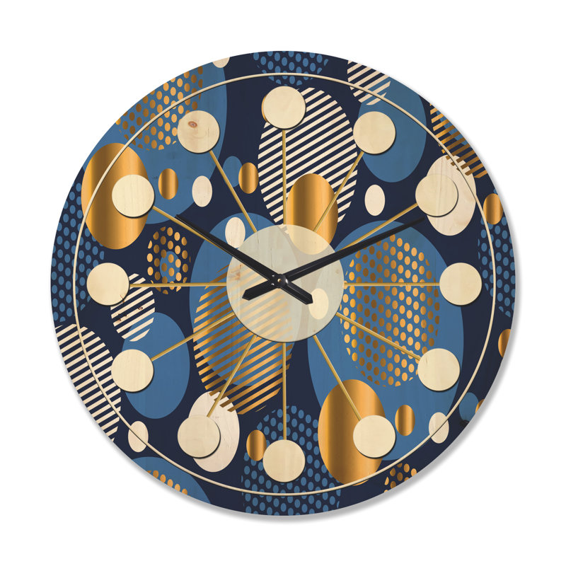Horloge murale circulaire en bois à motif géométrique abstrait, Très grand